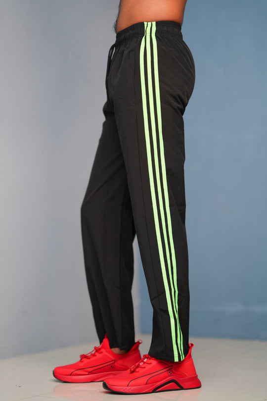 Triple-Stripe Street Baggy Track Pants for Men – Gym & Daily Wear - Black with Green