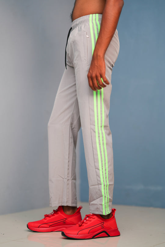Triple-Stripe Street Baggy Track Pants for Men – Gym & Daily Wear - Ash With Green