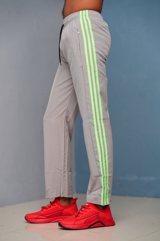 Triple-Stripe Street Baggy Track Pants for Men – Gym & Daily Wear - Ash With Green