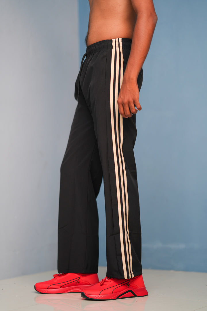 Triple-Stripe Street Baggy Track Pants for Men – Gym & Daily Wear -Black with Sandle