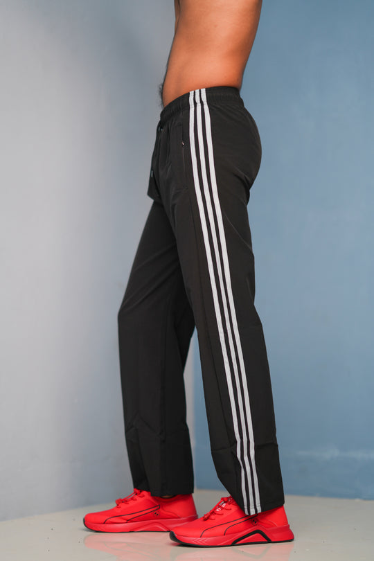 Triple-Stripe Street Baggy Track Pants for Men – Gym & Daily Wear - black with ash