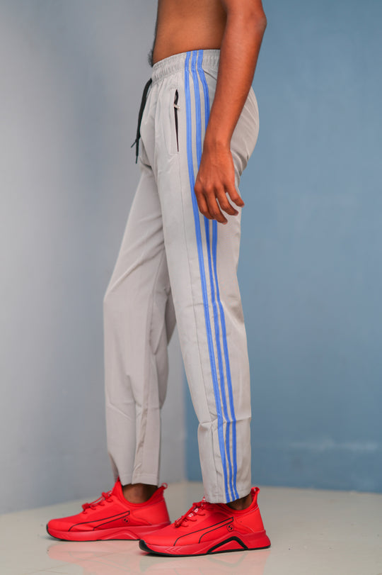 Triple-Stripe Street Baggy Track Pants for Men – Gym & Daily Wear - Ash with ink blue