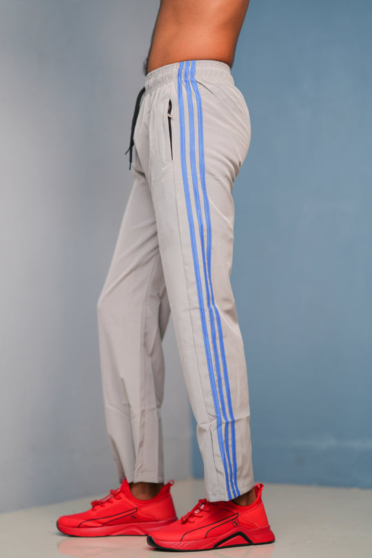 Triple-Stripe Street Baggy Track Pants for Men – Gym & Daily Wear - Ash with ink blue