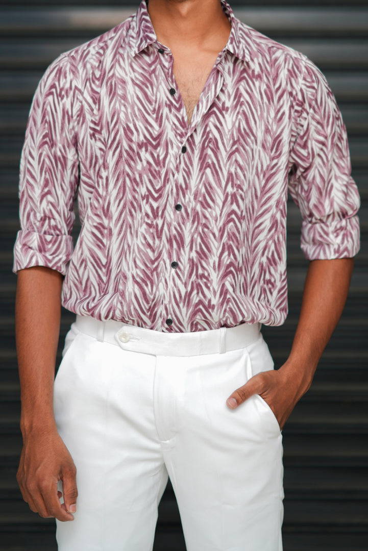 Men’s Wave Printed Design Full Sleeve Casual Shirt  – Peach