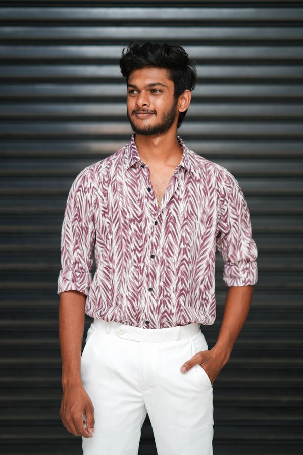 Men’s Wave Printed Design Full Sleeve Casual Shirt  – Peach