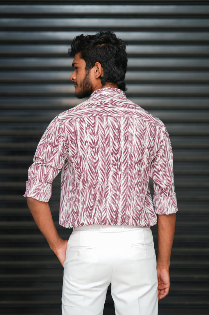 Men’s Wave Printed Design Full Sleeve Casual Shirt  – Peach