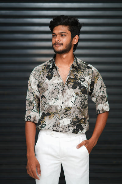 Men’s Abstract Splash Printed Full Sleeve Casual Shirt  – Black