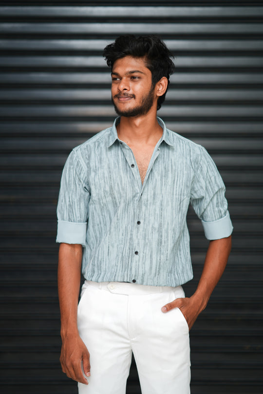 Men’s Vertical Texture Printed Full Sleeve Casual Shirt  – Mint Green – 7MAN Men's Fashion India