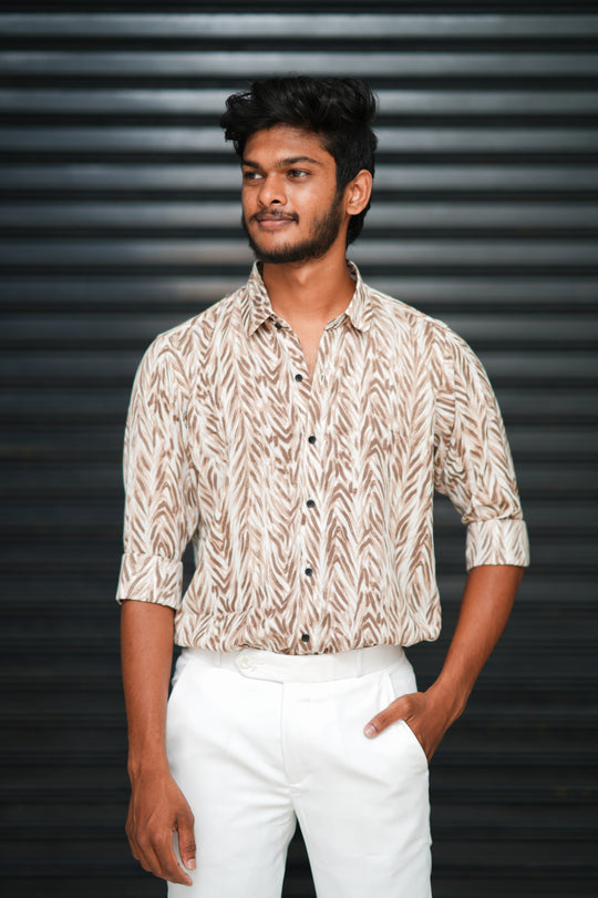 Men’s Sand Wave Printed Full Sleeve Casual Shirt - Peach – 7MAN Men's Fashion India