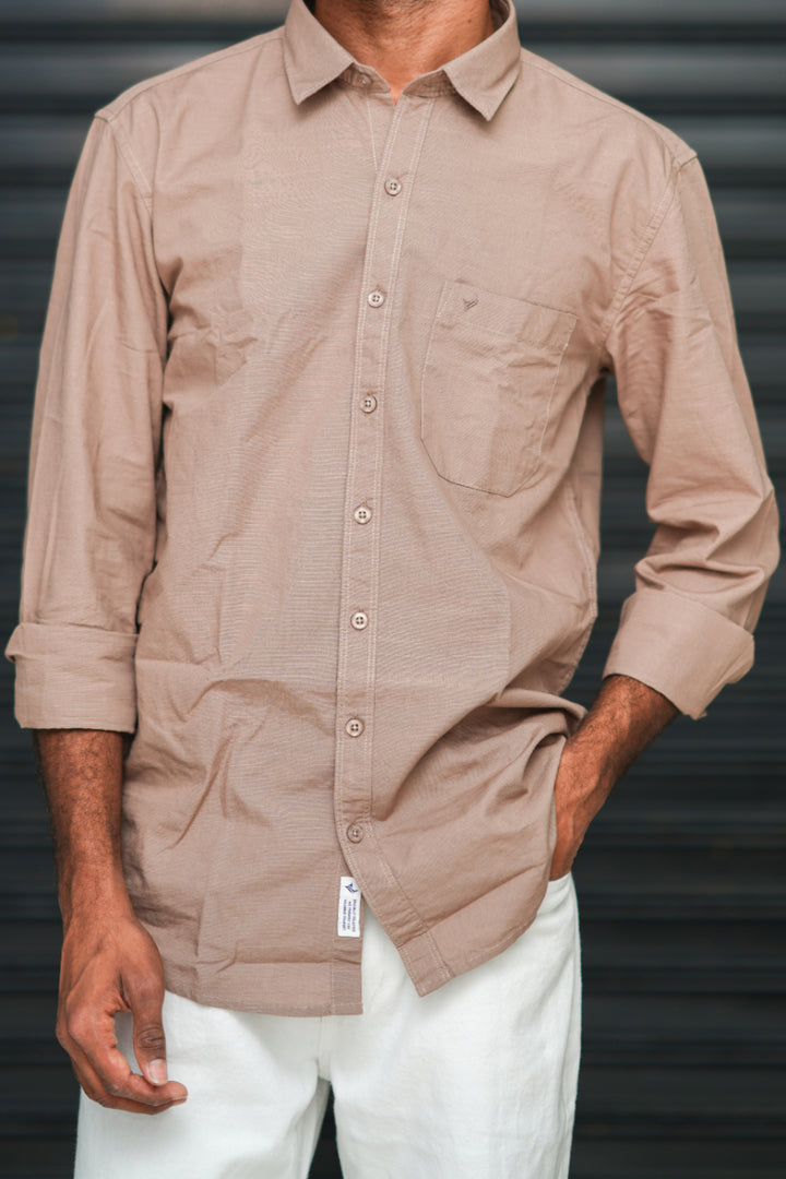 Men’s Full Sleeve Cotton Casual Shirt | Trendy Plain Slim Fit Shirt for Men - Beige