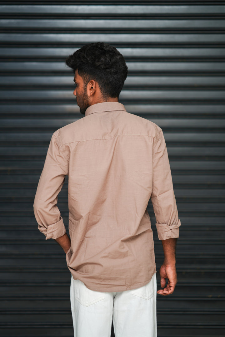 Men’s Full Sleeve Cotton Casual Shirt | Trendy Plain Slim Fit Shirt for Men - Beige