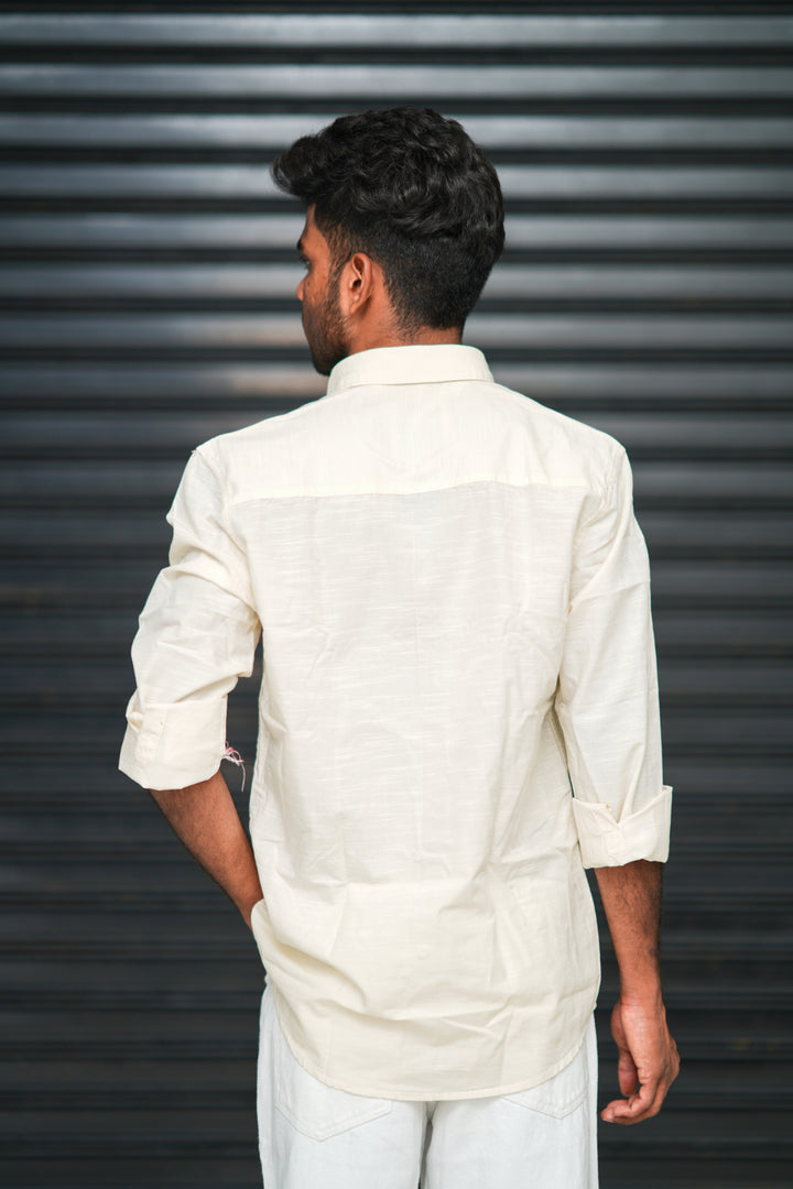 Men’s Full Sleeve Cotton Casual Shirt | Trendy Plain Slim Fit Shirt for Men - Cream White