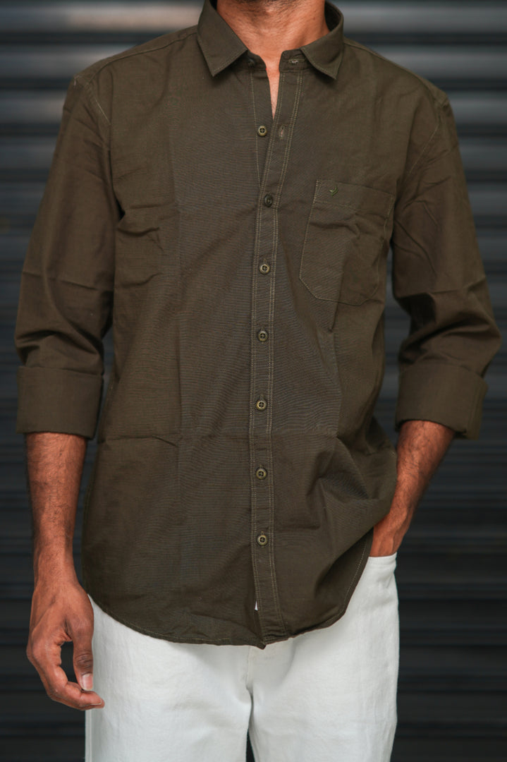 Men’s Full Sleeve Cotton Casual Shirt | Trendy Plain Slim Fit Shirt for Men - Dark Brown