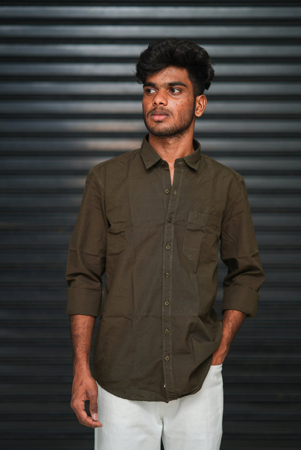 Men’s Full Sleeve Cotton Casual Shirt | Trendy Plain Slim Fit Shirt for Men - Dark Brown