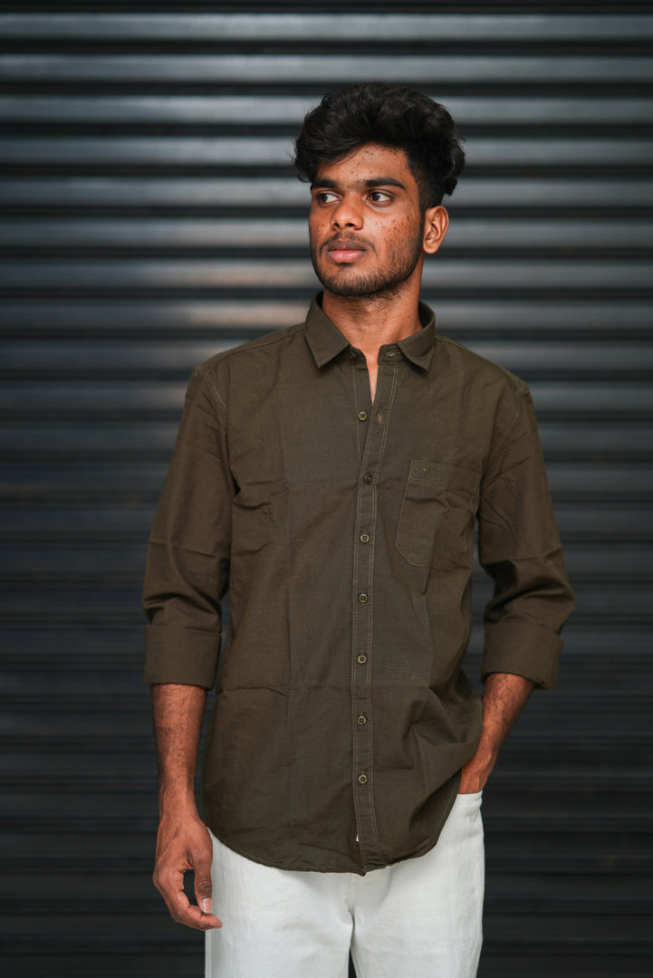 Men’s Full Sleeve Cotton Casual Shirt | Trendy Plain Slim Fit Shirt for Men - Dark Brown
