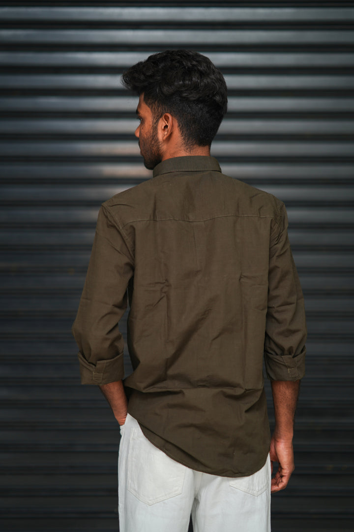 Men’s Full Sleeve Cotton Casual Shirt | Trendy Plain Slim Fit Shirt for Men - Dark Brown