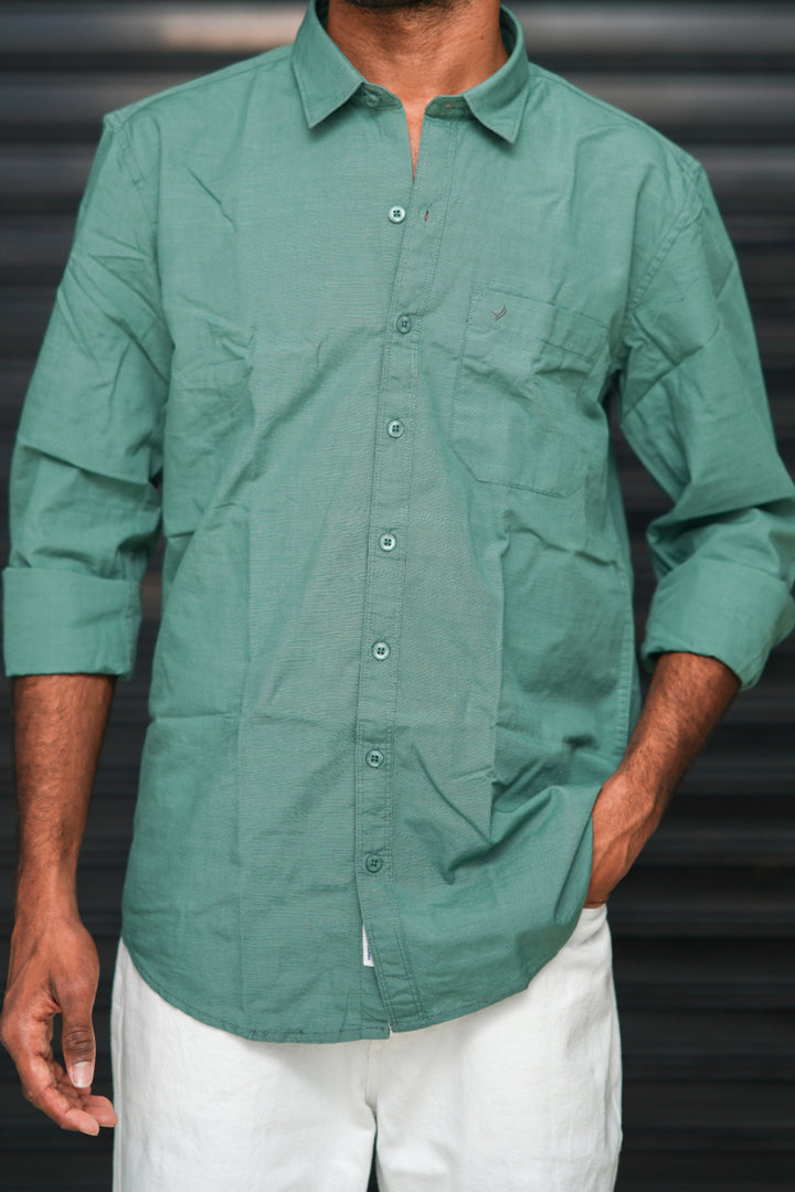 Men’s Full Sleeve Cotton Casual Shirt | Trendy Plain Slim Fit Shirt for Men - Mint Green