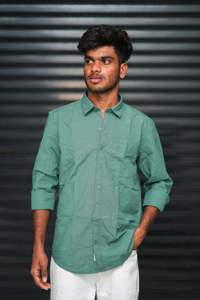 Men’s Full Sleeve Cotton Casual Shirt | Trendy Plain Slim Fit Shirt for Men - Mint Green