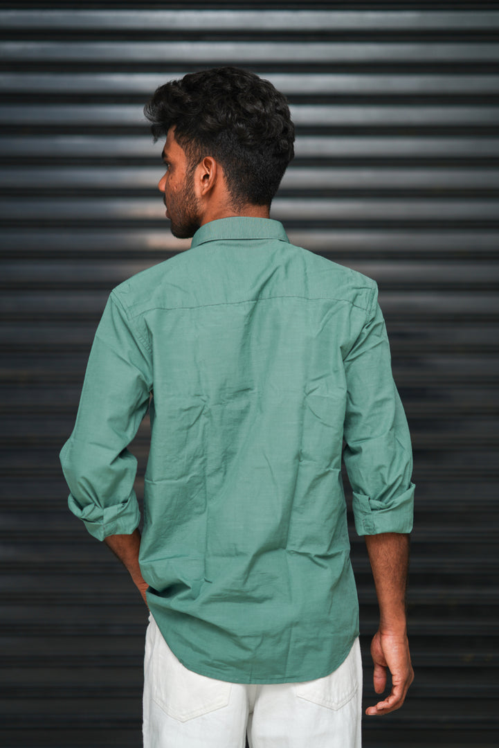 Men’s Full Sleeve Cotton Casual Shirt | Trendy Plain Slim Fit Shirt for Men - Mint Green