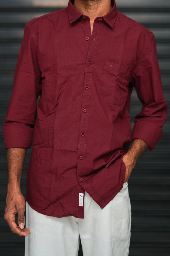 Men’s Full Sleeve Cotton Casual Shirt | Trendy Plain Slim Fit Shirt for Men - Maroon