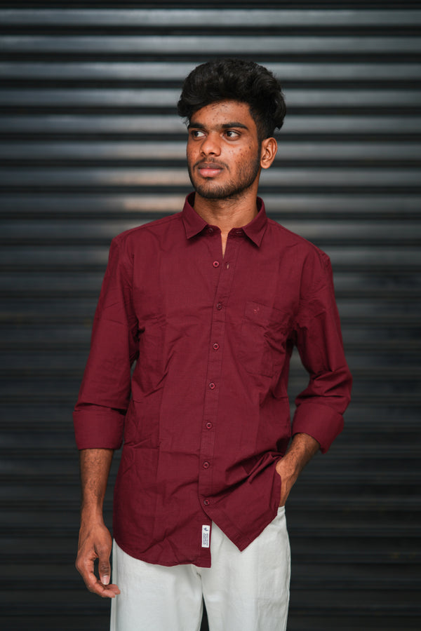 Men’s Full Sleeve Cotton Casual Shirt | Trendy Plain Slim Fit Shirt for Men - Maroon