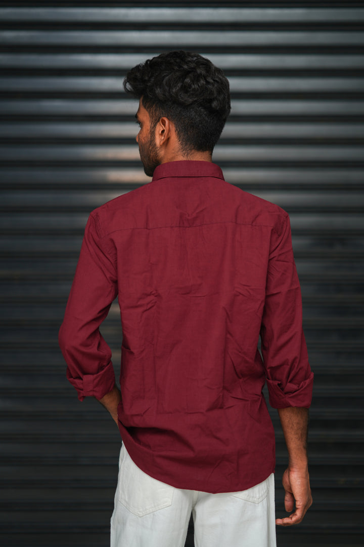 Men’s Full Sleeve Cotton Casual Shirt | Trendy Plain Slim Fit Shirt for Men - Maroon