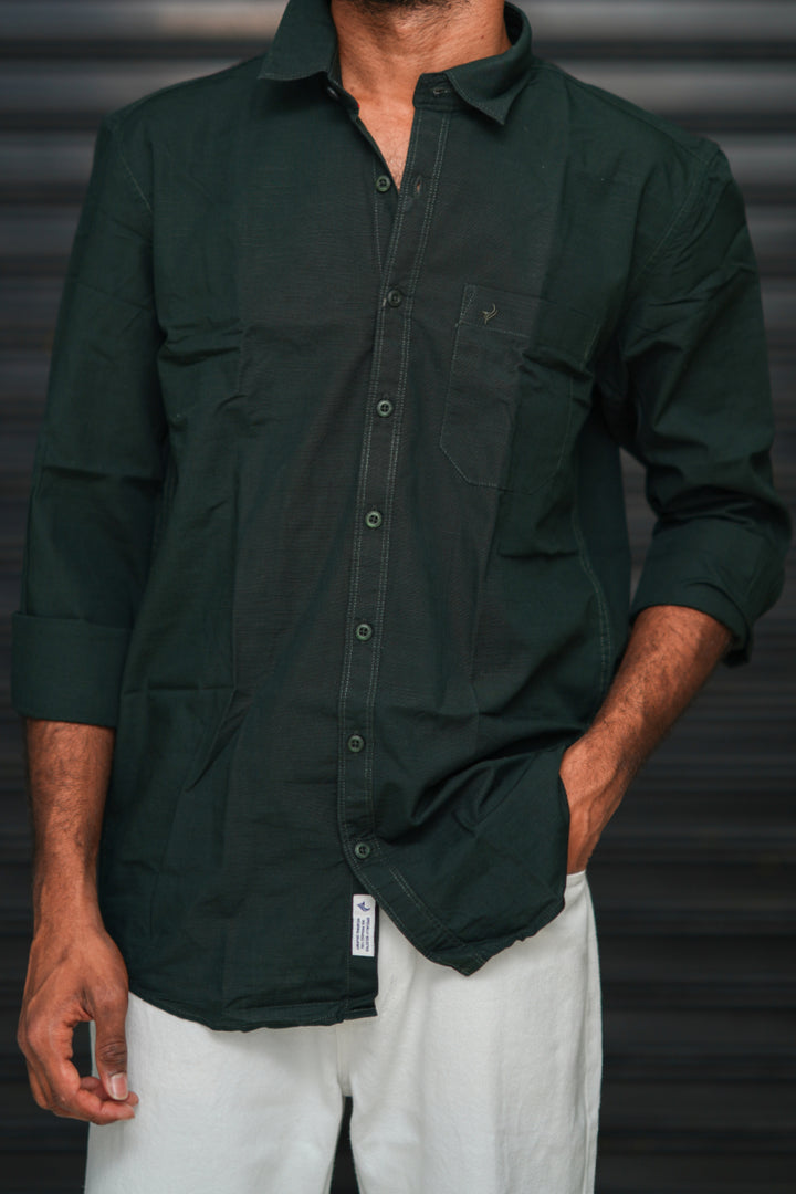 Men’s Full Sleeve Cotton Casual Shirt | Trendy Plain Slim Fit Shirt for Men - Bottle Green