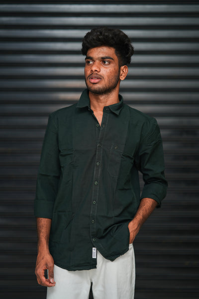 Men’s Full Sleeve Cotton Casual Shirt | Trendy Plain Slim Fit Shirt for Men - Bottle Green