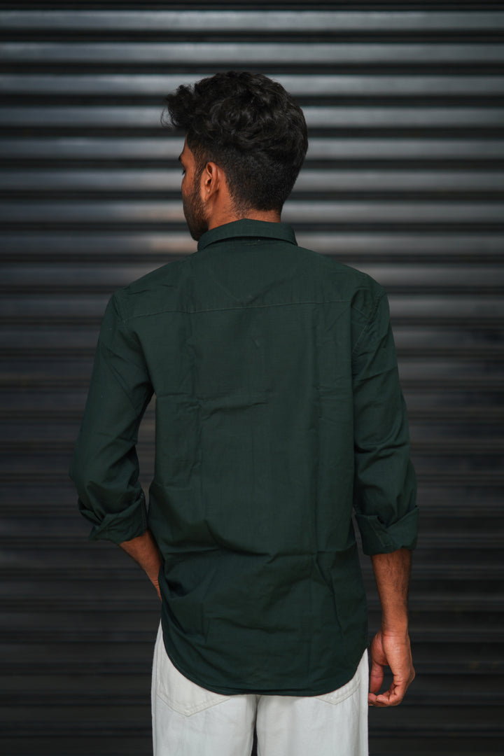 Men’s Full Sleeve Cotton Casual Shirt | Trendy Plain Slim Fit Shirt for Men - Bottle Green