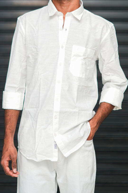 Men’s Full Sleeve Cotton Casual Shirt | Trendy Plain Slim Fit Shirt for Men - White – alternate view – 7MAN India