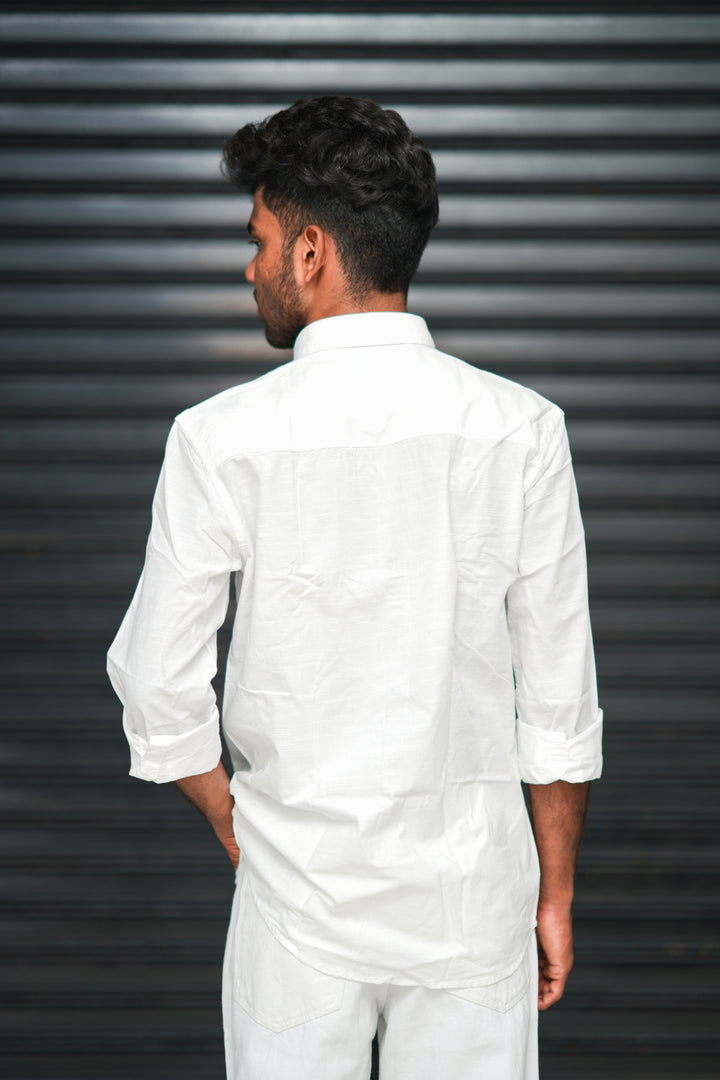 Men’s Full Sleeve Cotton Casual Shirt | Trendy Plain Slim Fit Shirt for Men - White