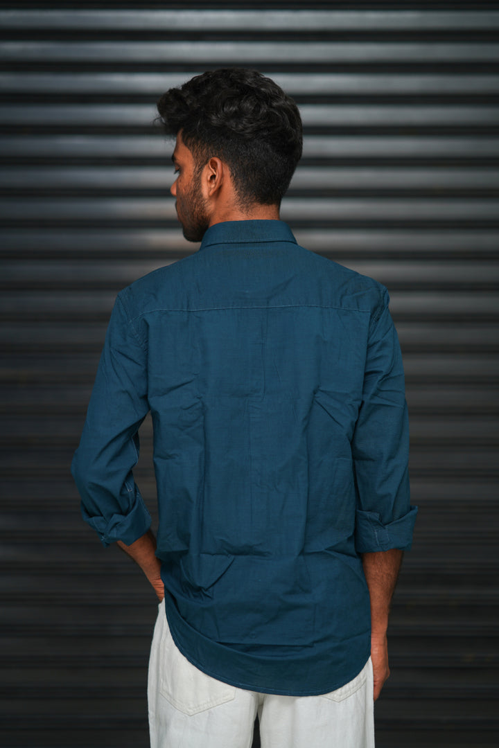 Men’s Full Sleeve Cotton Casual Shirt | Trendy Plain Slim Fit Shirt for Men - Petrol Blue