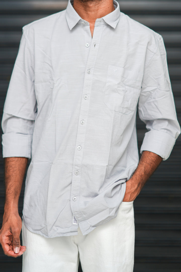 Men’s Full Sleeve Cotton Casual Shirt | Trendy Plain Slim Fit Shirt for Men - Ash