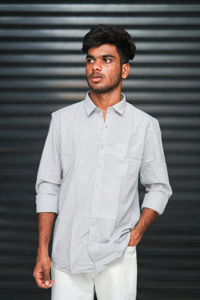 Men’s Full Sleeve Cotton Casual Shirt | Trendy Plain Slim Fit Shirt for Men - Ash