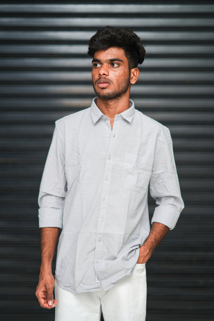 Men’s Full Sleeve Cotton Casual Shirt | Trendy Plain Slim Fit Shirt for Men - Ash