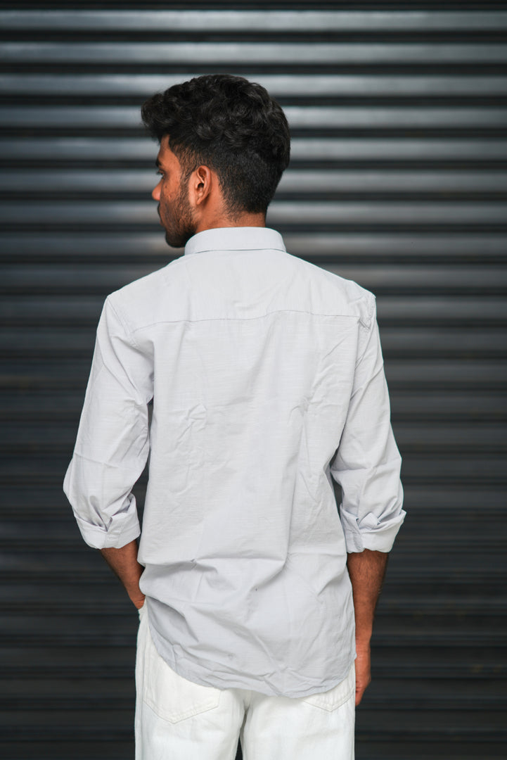 Men’s Full Sleeve Cotton Casual Shirt | Trendy Plain Slim Fit Shirt for Men - Ash