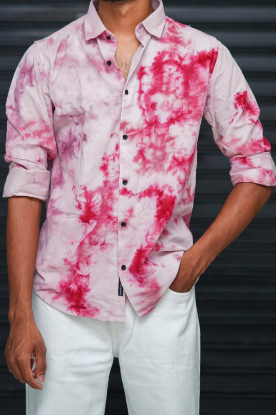 Men’s Tie Dye Printed Shirt – Premium Slim Fit Casual Designer Shirt  - Rose Pink – alternate view – 7MAN India