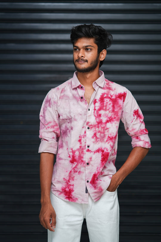 Men’s Tie Dye Printed Shirt – Premium Slim Fit Casual Designer Shirt  - Rose Pink – 7MAN Men's Fashion India