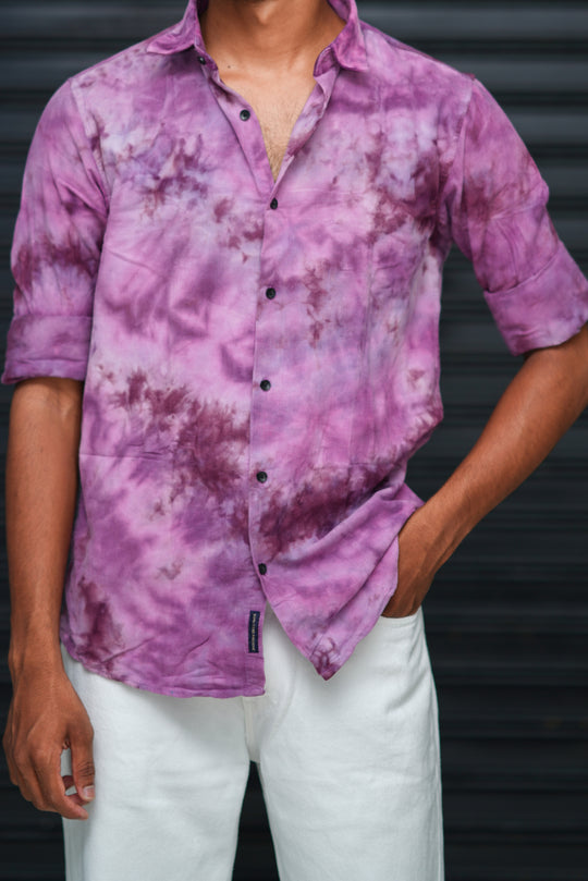Men’s Tie Dye Printed Shirt – Premium Slim Fit Casual Designer Shirt  - Purple – alternate view – 7MAN India