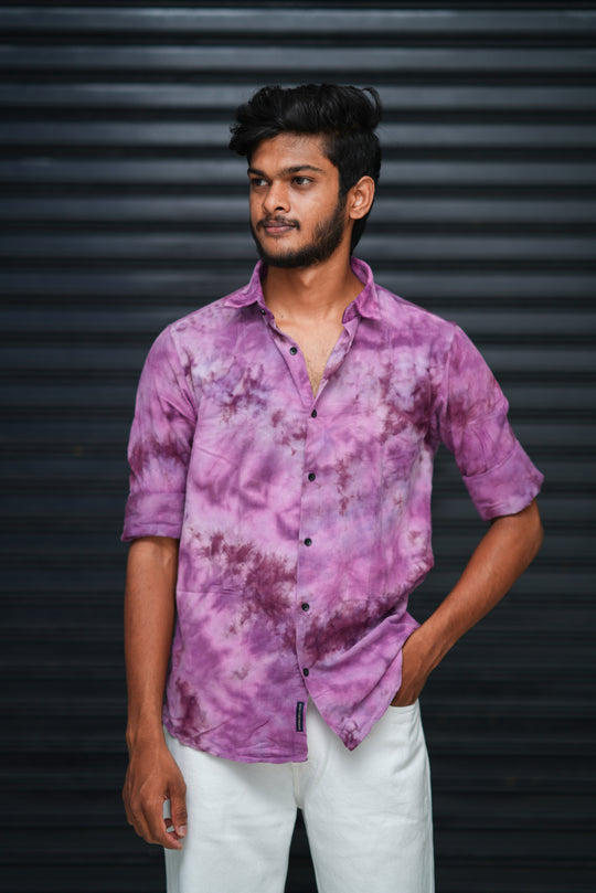 Men’s Tie Dye Printed Shirt – Premium Slim Fit Casual Designer Shirt  - Purple – 7MAN Men's Fashion India