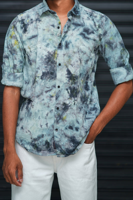 Men’s Tie Dye Printed Shirt – Premium Slim Fit Casual Designer Shirt  - Grey & Black – alternate view – 7MAN India