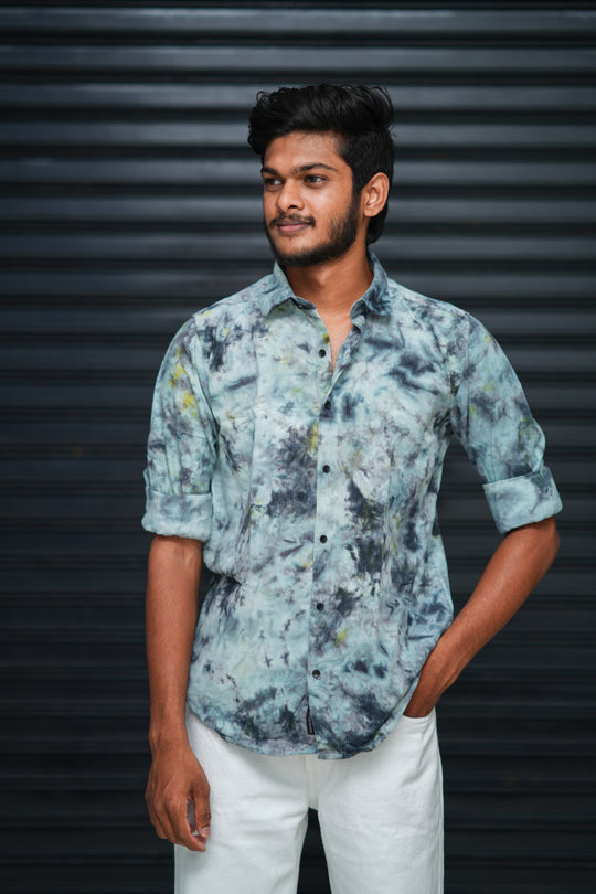 Men’s Tie Dye Printed Shirt – Premium Slim Fit Casual Designer Shirt  - Grey & Black – 7MAN Men's Fashion India