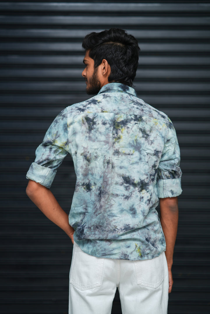 Men’s Tie Dye Printed Shirt – Premium Slim Fit Casual Designer Shirt  - Grey & Black