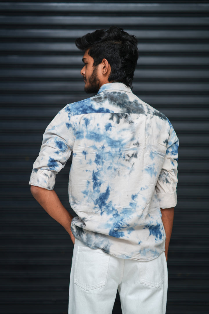 Men’s Tie Dye Printed Shirt – Premium Slim Fit Casual Designer Shirt  - Blue & White
