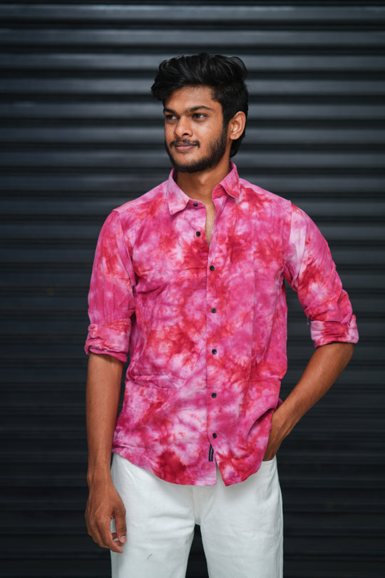 Men’s Tie Dye Printed Shirt – Premium Slim Fit Casual Designer Shirt  - Hot Pink – 7MAN Men's Fashion India