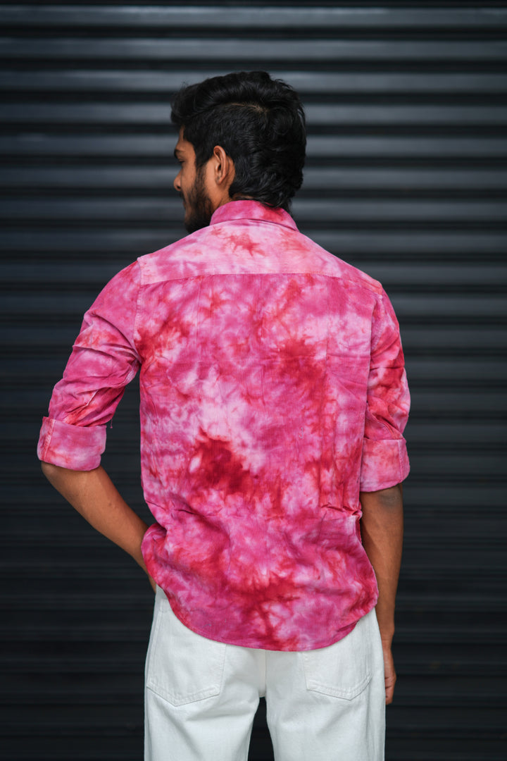 Men’s Tie Dye Printed Shirt – Premium Slim Fit Casual Designer Shirt  - Hot Pink