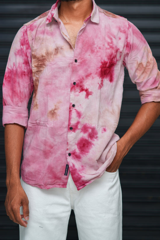 Men’s Tie Dye Printed Shirt – Premium Slim Fit Casual Designer Shirt  - Dusty Pink & Maroon – alternate view – 7MAN India