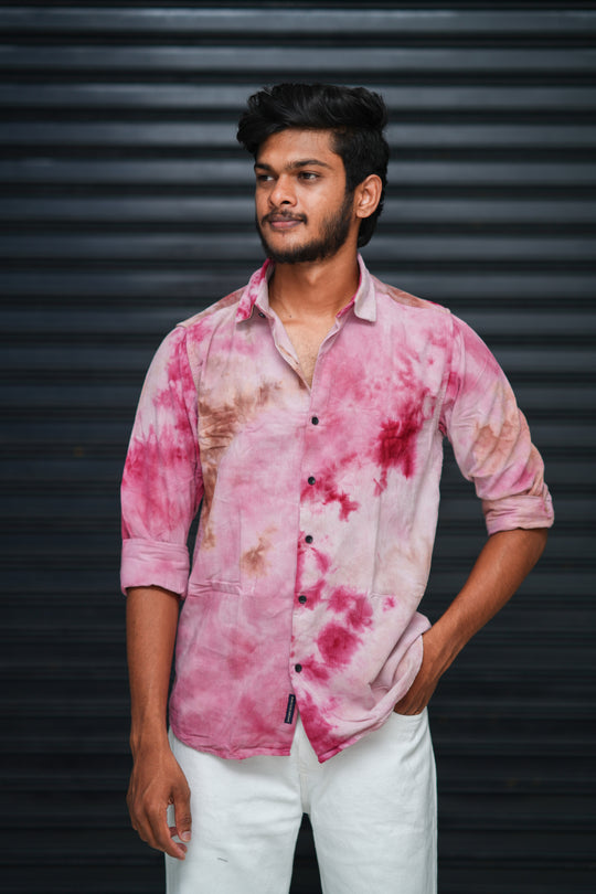 Men’s Tie Dye Printed Shirt – Premium Slim Fit Casual Designer Shirt  - Dusty Pink & Maroon – 7MAN Men's Fashion India