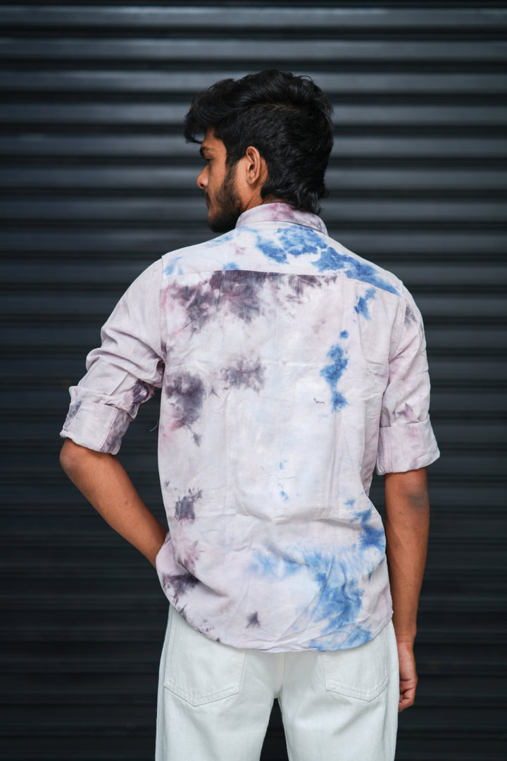Men’s Tie Dye Printed Shirt – Premium Slim Fit Casual Designer Shirt  - White & Plum Purple