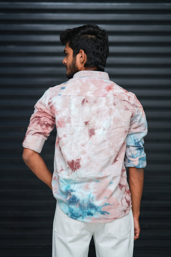 Men’s Tie Dye Printed Shirt – Premium Slim Fit Casual Designer Shirt  - Pastel Blue & Soft Pink